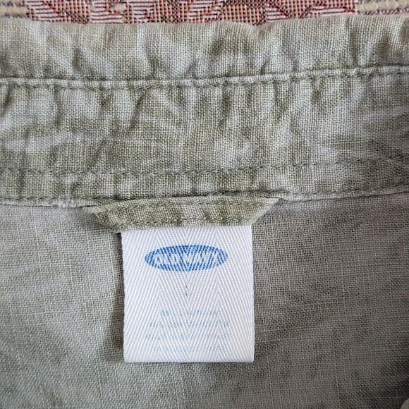Old Navy Shirt Mens Large Green Linen Blend Short Sleeve Hawaiian Button-Up - Picture 10 of 12